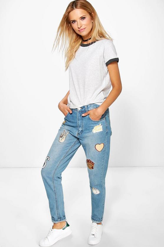 Hatty High Rise Boyfriend Jeans With Badges